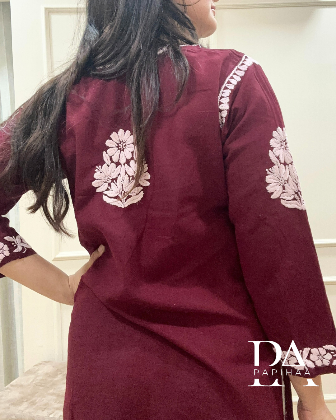 Eshani maroon Cotton 3d Chikankari Kurti