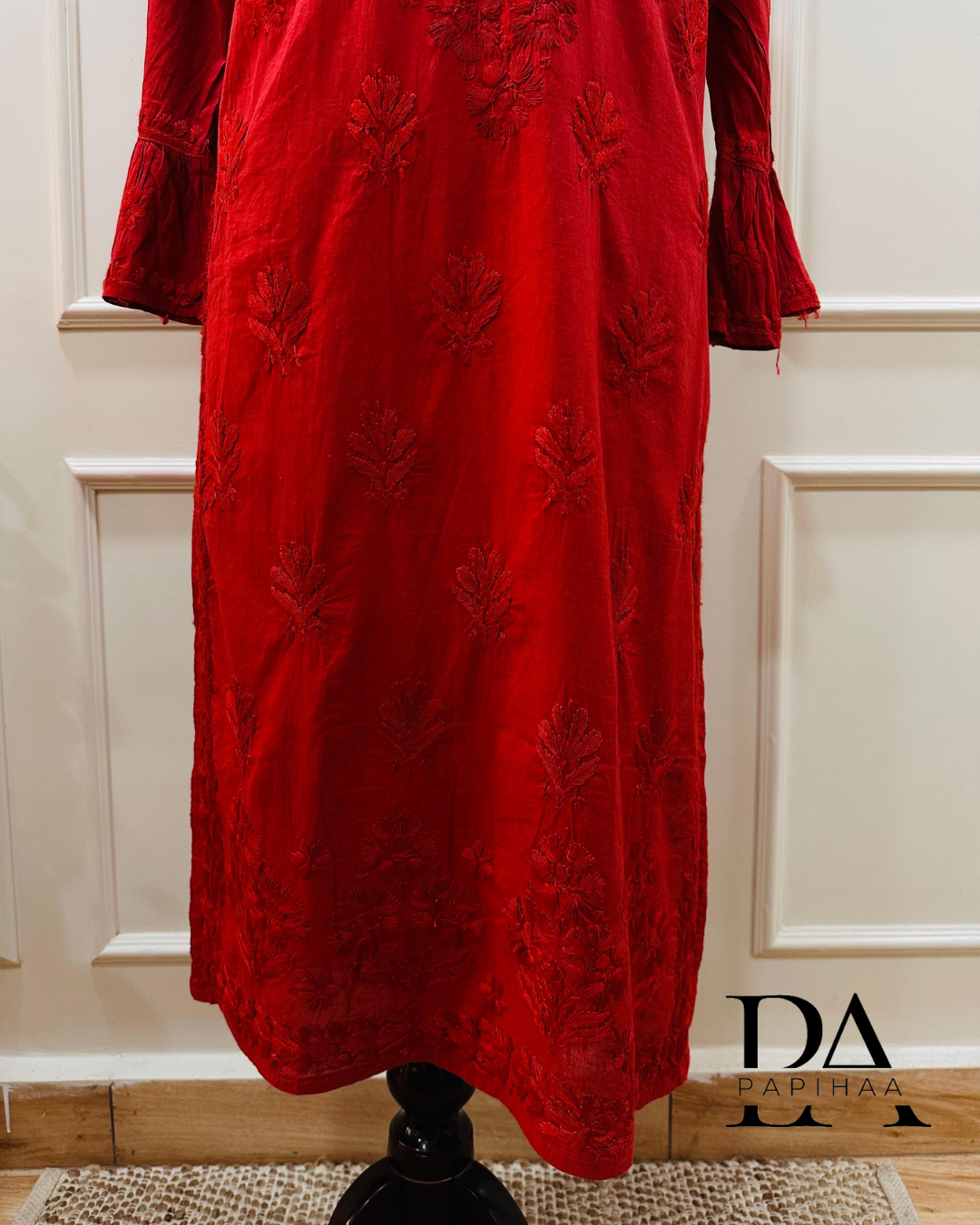 Aryaa Cotton Tone on Tone Deep Red Angarakha Chikankari Kurti