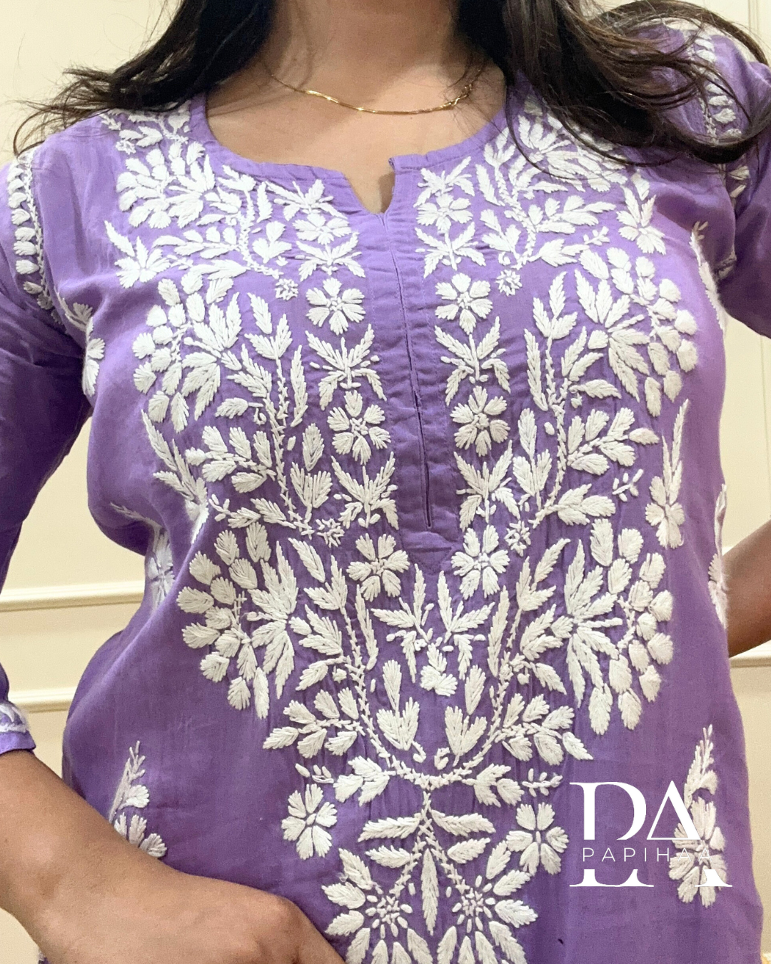 Eshani lavender Cotton 3d Chikankari Kurti