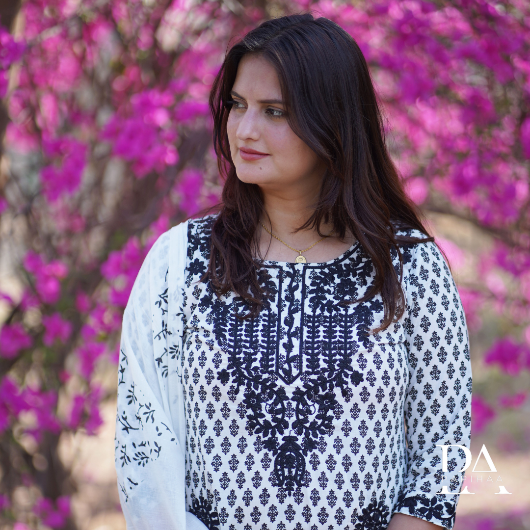 Black & White Block Printed Kurta Set