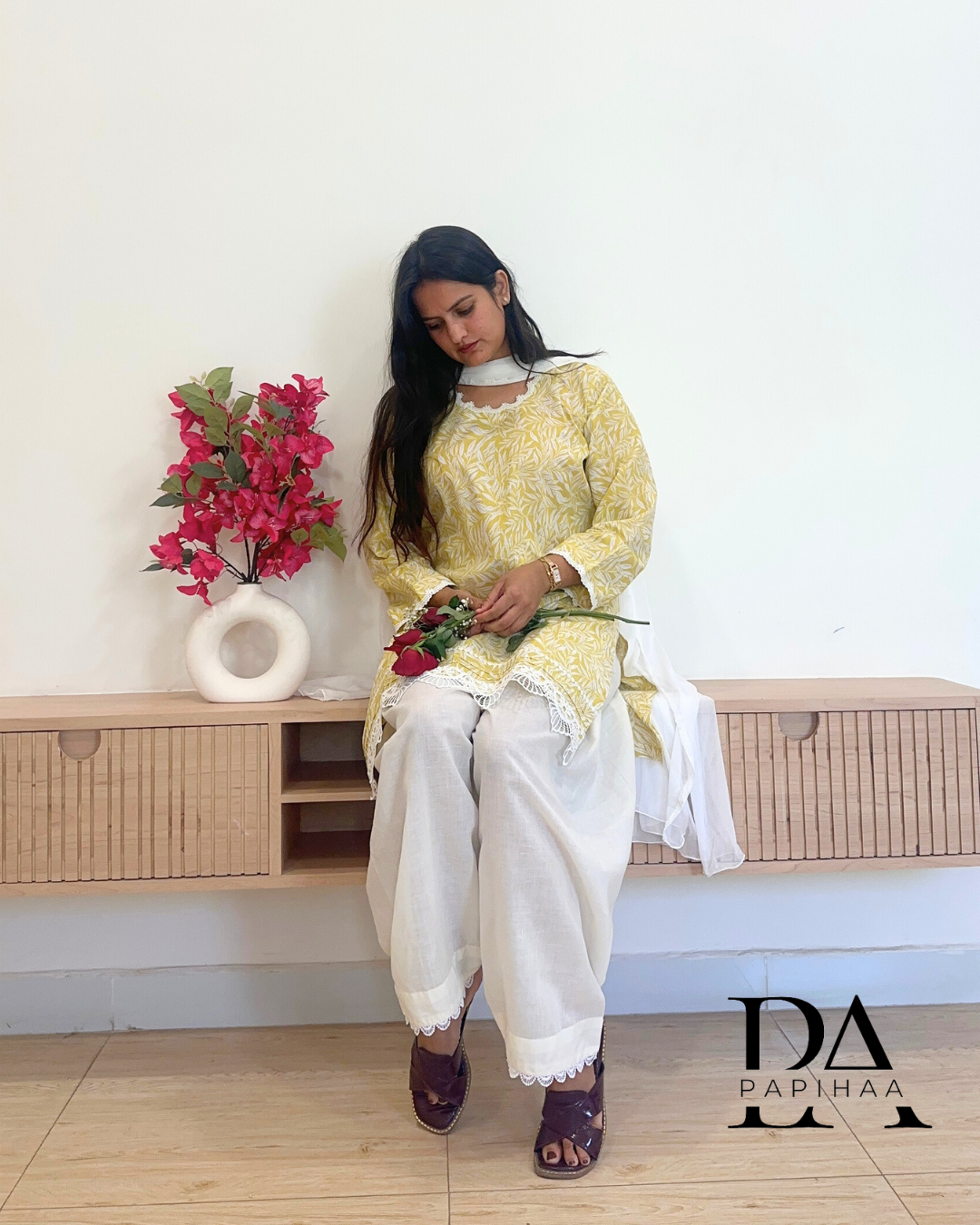 Phool Yellow Lace Detail Salwar Set