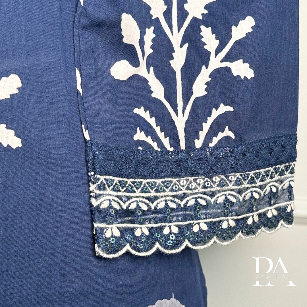 Indigo Cotton V-neck Afgani Style Set