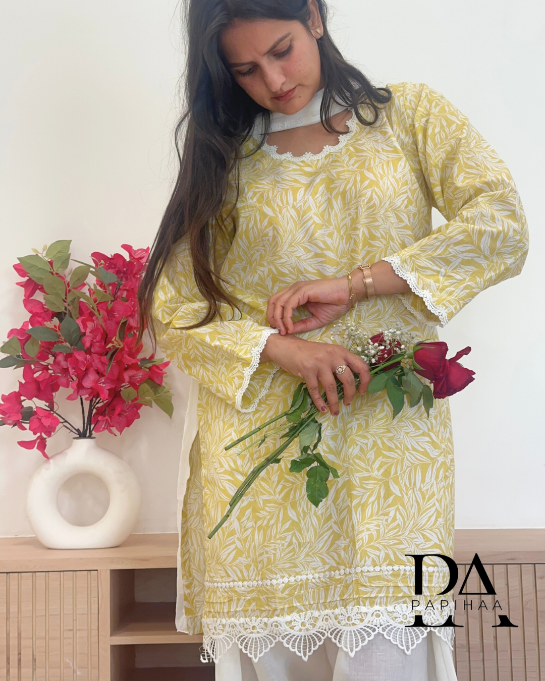 Phool Yellow Lace Detail Salwar Set