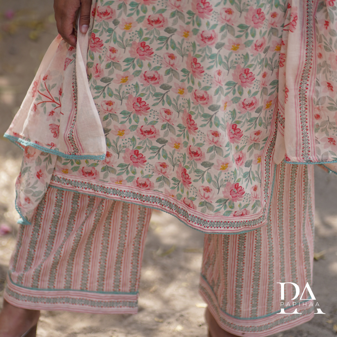 Peachy Pink V-Neck Cotton Set