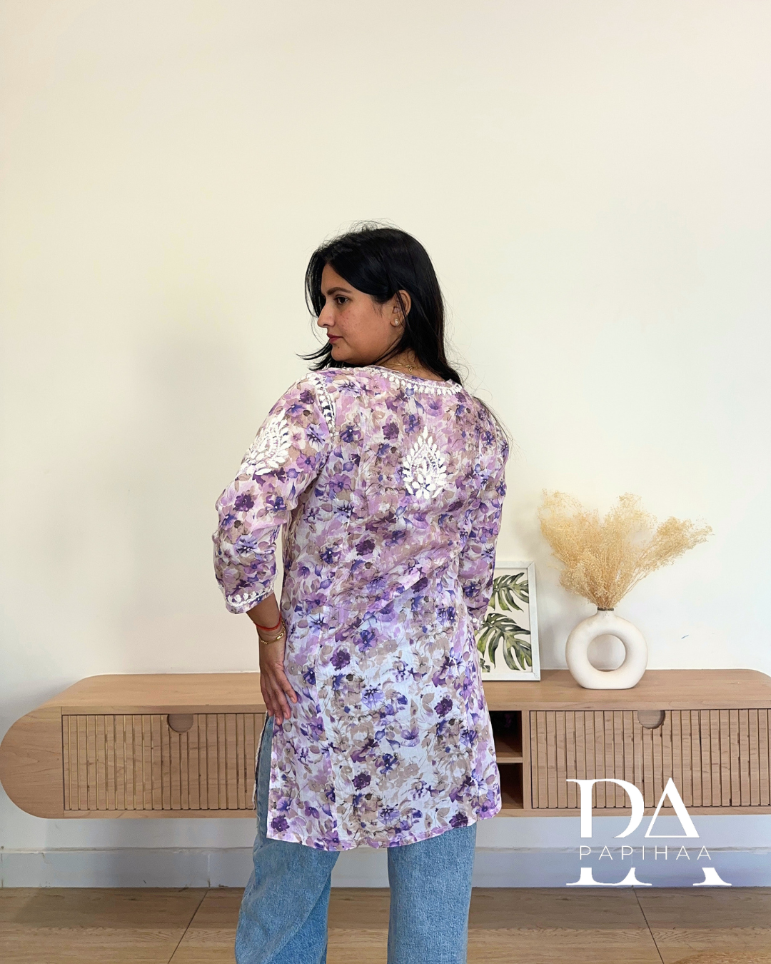 Inara Lavender Mulmul Short Chikankari Kurti