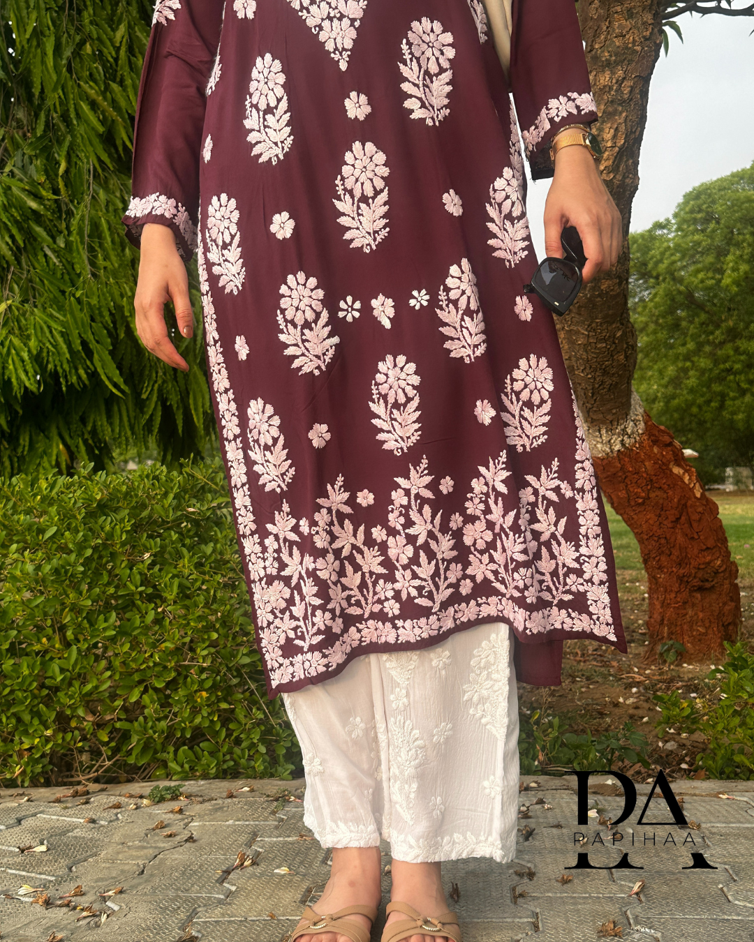 Seerat Buttery Soft Modal Wine 3d Chikankari Kurti
