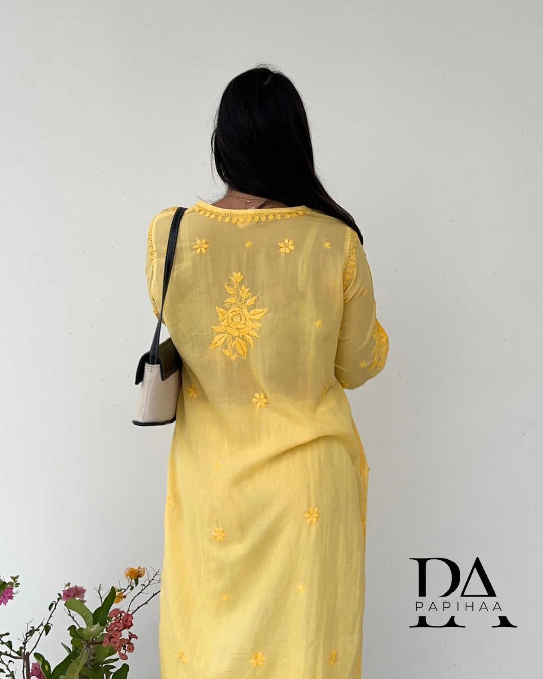 Preeti Yellow Tone on Tone 3d Modal Chikankari Kurti
